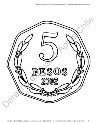 Texto Utilizable Única y Exclusivamente para Fines de Enseñanza - Aptus Chile 267
ANEXO 8 Unidad Números hasta el 100 - Monedas para el modeladoD
erecho
exclusivo
Aptus
C
hile
 