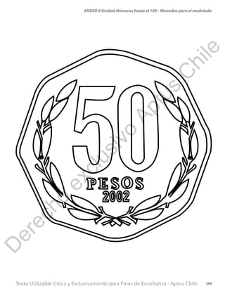 Texto Utilizable Única y Exclusivamente para Fines de Enseñanza - Aptus Chile 269
ANEXO 8 Unidad Números hasta el 100 - Monedas para el modeladoD
erecho
exclusivo
Aptus
C
hile
 