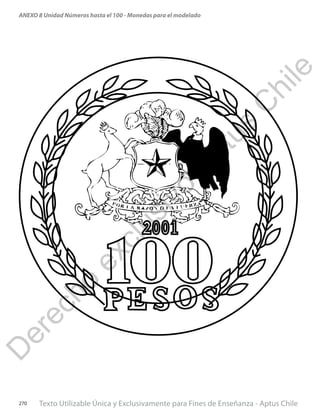 Texto Utilizable Única y Exclusivamente para Fines de Enseñanza - Aptus Chile270
ANEXO 8 Unidad Números hasta el 100 - Monedas para el modeladoD
erecho
exclusivo
Aptus
C
hile
 