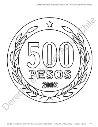 Texto Utilizable Única y Exclusivamente para Fines de Enseñanza - Aptus Chile 271
ANEXO 8 Unidad Números hasta el 100 - Monedas para el modeladoD
erecho
exclusivo
Aptus
C
hile
 