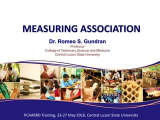 MEASURING ASSOCIATION
PCAARRD Training, 23-27 May 2016, Central Luzon State University
Dr. Romeo S. Gundran
Professor
College of Veterinary Science and Medicine
Central Luzon State University
 