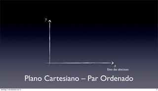 y




                                                            x
                                                       Eixo das abscissas


                                Plano Cartesiano – Par Ordenado
domingo, 3 de fevereiro de 13                                               3
 