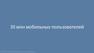 30 млн мобильных пользователей 
Источник: LiveInternet, октябрь 2014, млн пользователей 
 