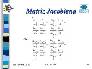 Matriz Jacobiana J x   e 1 1   w 1 1  1  - - - - - - - - - - - - - - e 1 1   w 1 2  1  - - - - - - - - - - - - - -  e 1 1   w S 1 R  1  - - - - - - - - - - - - - - - - e 1 1   b 1 1  - - - - - - - - - - - -  e 2 1   w 1 1  1  - - - - - - - - - - - - - - e 2 1   w 1 2  1  - - - - - - - - - - - - - -  e 2 1   w S 1 R  1  - - - - - - - - - - - - - - - - e 2 1   b 1 1  - - - - - - - - - - - -      e S M 1   w 1 1  1  - - - - - - - - - - - - - - - e S M 1   w 1 2  1  - - - - - - - - - - - - - - -  e e S M 1   w S 1 R  1  - - - - - - - - - - - - - - - - e e S M 1   b 1 1  - - - - - - - - - - - - - - - -  e 1 2   w 1 1  1  - - - - - - - - - - - - - - e 1 2   w 1 2  1  - - - - - - - - - - - - - -  e 1 2   w S 1 R  1  - - - - - - - - - - - - - - - - e 1 2   b 1 1  - - - - - - - - - - - -      = 