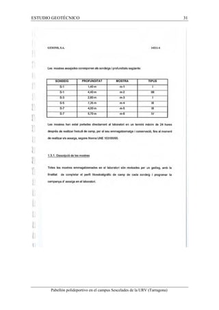 ESTUDIO GEOTÉCNICO 31 
Pabellón polideportivo en el campus Sescelades de la URV (Tarragona) 
 
