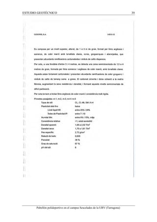 ESTUDIO GEOTÉCNICO 39 
Pabellón polideportivo en el campus Sescelades de la URV (Tarragona) 
 