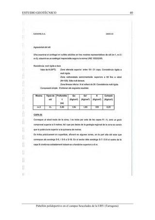 ESTUDIO GEOTÉCNICO 40 
Pabellón polideportivo en el campus Sescelades de la URV (Tarragona) 
 