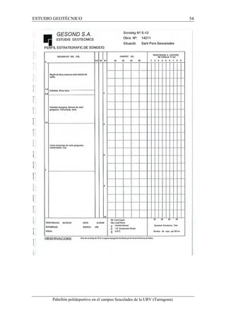 ESTUDIO GEOTÉCNICO 54 
Pabellón polideportivo en el campus Sescelades de la URV (Tarragona) 
 