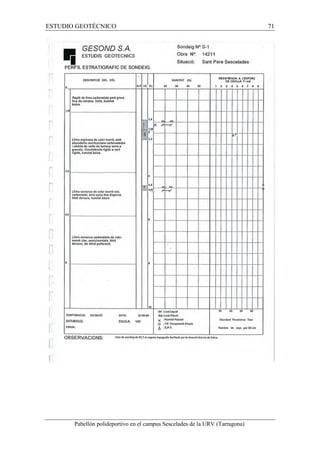 ESTUDIO GEOTÉCNICO 71 
Pabellón polideportivo en el campus Sescelades de la URV (Tarragona) 
 