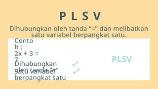 Mengenal Persamaan Linear Satu Variabel (PLSV) | PPTX