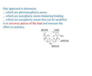 One approach to determine
…which are pharmacophoric atoms
…which are auxophoric atoms hindering binding
…which are auxophoric atoms that can be modified
is to cut away pieces of the lead and measure the
effect on potency.
 