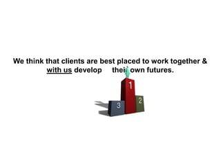 We think that clients are best placed to work together &
with us develop their own futures.
 