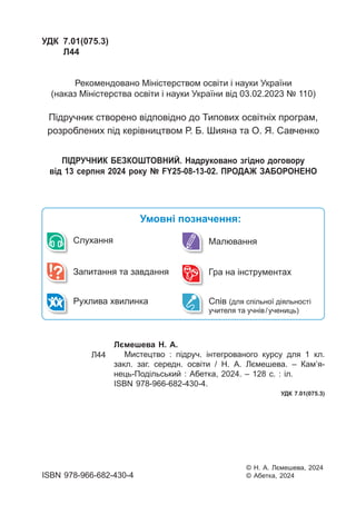 ПІДРУЧНИК БЕЗКОШТОВНИЙ. Надруковано згідно договору
від 13 серпня 2024 року № FY25-08-13-02. ПРОДАЖ ЗАБОРОНЕНО
УДК 7.01(07...