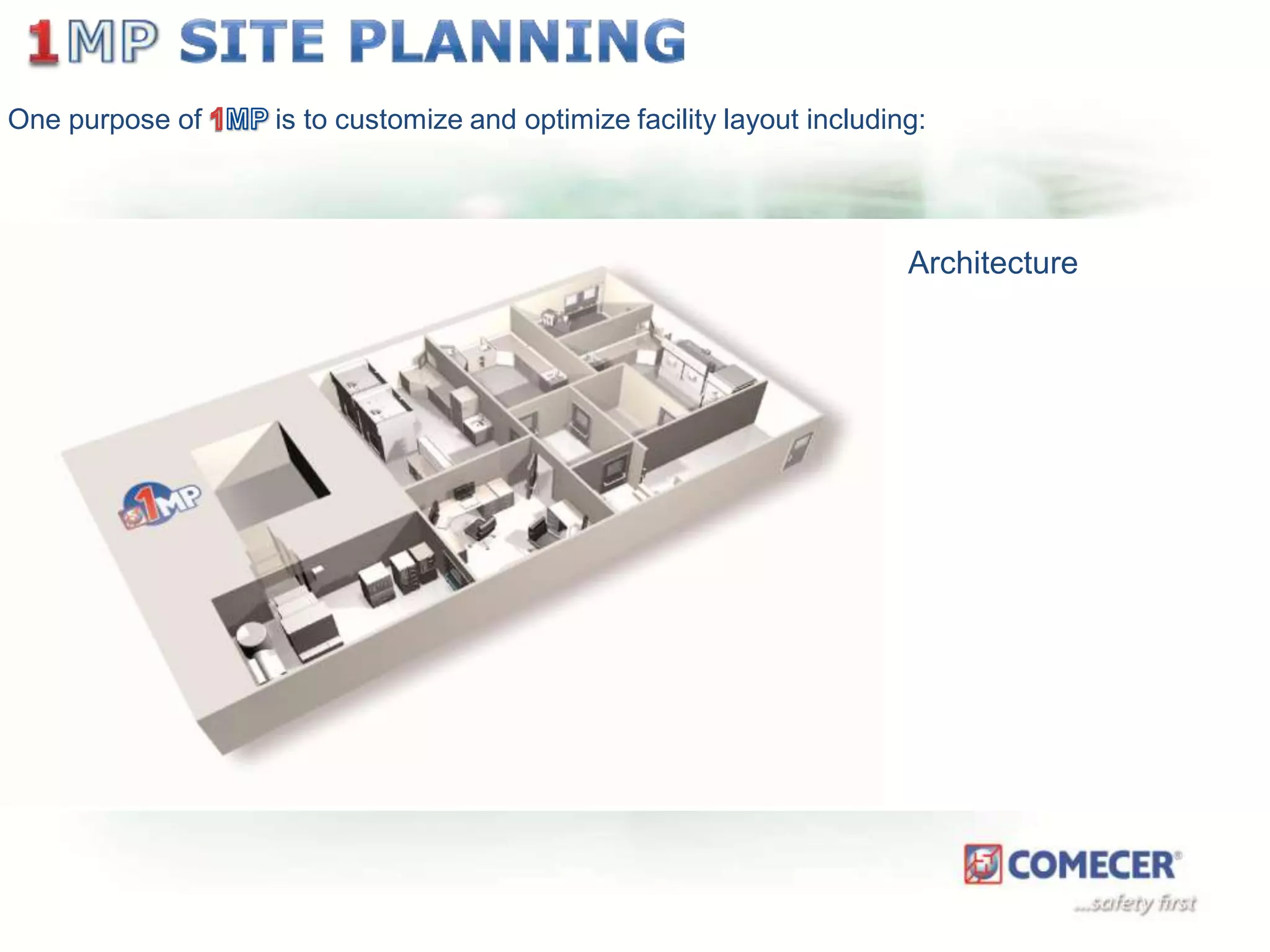 One purpose of

is to customize and optimize facility layout including:

Architecture

 