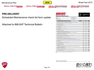 Model Year 2013Maintenance Plan
PRE-DELIVERY
Scheduled Maintenance check list form update
Attached to 868-SAT Technical Bulletin
Page 154
NEW
 