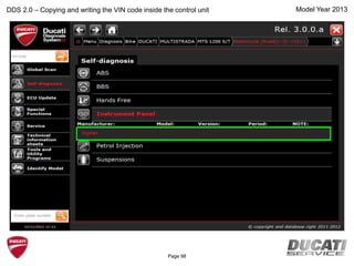 Model Year 2013DDS 2.0 – Copying and writing the VIN code inside the control unit
Page 98
 
