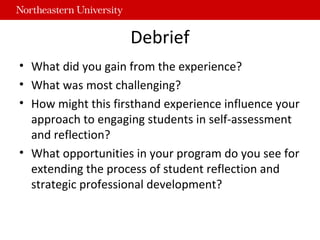 Debrief
• What did you gain from the experience?
• What was most challenging?
• How might this firsthand experience influe...