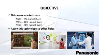 OBJECTIVE
 Gain more market share
2020 --- 5% market share
2025 --- 20% market share
2030 --- 80% market share
 Apply this technology to other fields
 