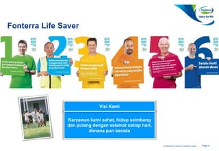 Page 4Confidential to Fonterra Co-operative Group
Fonterra Life Saver
Karyawan kami sehat, hidup seimbang
dan pulang dengan selamat setiap hari,
dimana pun berada
Visi Kami
 