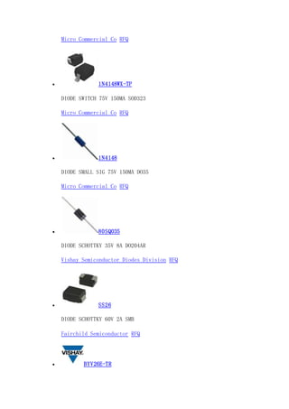 Micro Commercial Co RFQ
 1N4148WX-TP
DIODE SWITCH 75V 150MA SOD323
Micro Commercial Co RFQ
 1N4148
DIODE SMALL SIG 75V 150MA DO35
Micro Commercial Co RFQ
 80SQ035
DIODE SCHOTTKY 35V 8A DO204AR
Vishay Semiconductor Diodes Division RFQ
 SS26
DIODE SCHOTTKY 60V 2A SMB
Fairchild Semiconductor RFQ
 BYV26E-TR
 