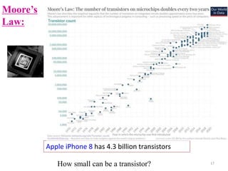 Moore’s
Law:
Pentium 4
Apple iPhone 8 has 4.3 billion transistors
How small can be a transistor? 17
 