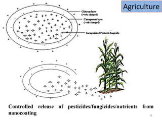Controlled release of pesticides/fungicides/nutrients from
nanocoating
Agriculture
31
 
