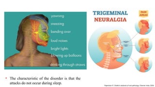 • The characteristic of the disorder is that the
attacks do not occur during sleep. Rajendran R. Shafer's textbook of oral pathology. Elsevier India; 2009.
 