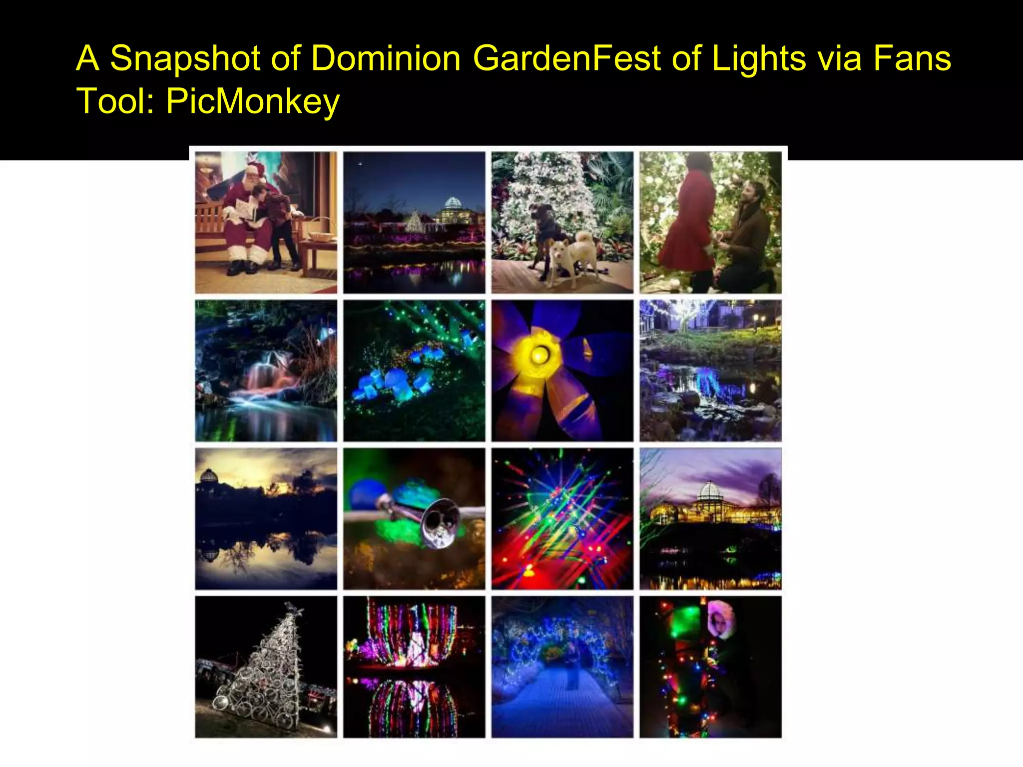 A Snapshot of Dominion GardenFest of Lights via Fans
Tool: PicMonkey
 