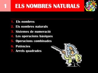 1     ELS NOMBRES NATURALS

    1. Els nombres
    2. Els nombres naturals
    3. Sistemes de numeració
    4. Les operacions bàsiques
    5. Operacions combinades
    6. Potències
    7. Arrels quadrades
 