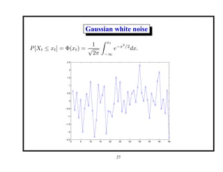 Gaussian white noise
P[Xt ≤ xt] = Φ(xt) =
1
√
2π
Z xt
−∞
e−x2
/2
dx.
0 5 10 15 20 25 30 35 40 45 50
−2.5
−2
−1.5
−1
−0.5
0
0.5
1
1.5
2
2.5
27
 