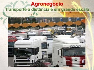 Agronegócio
Transporte a distância e em grande escala
 