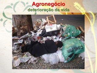 Agronegócio
deterioração da vida
 