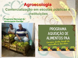Agroecologia
Comercialização em escolas públicas e
instituições
Programa Nacional de
Alimentação Escolar
 