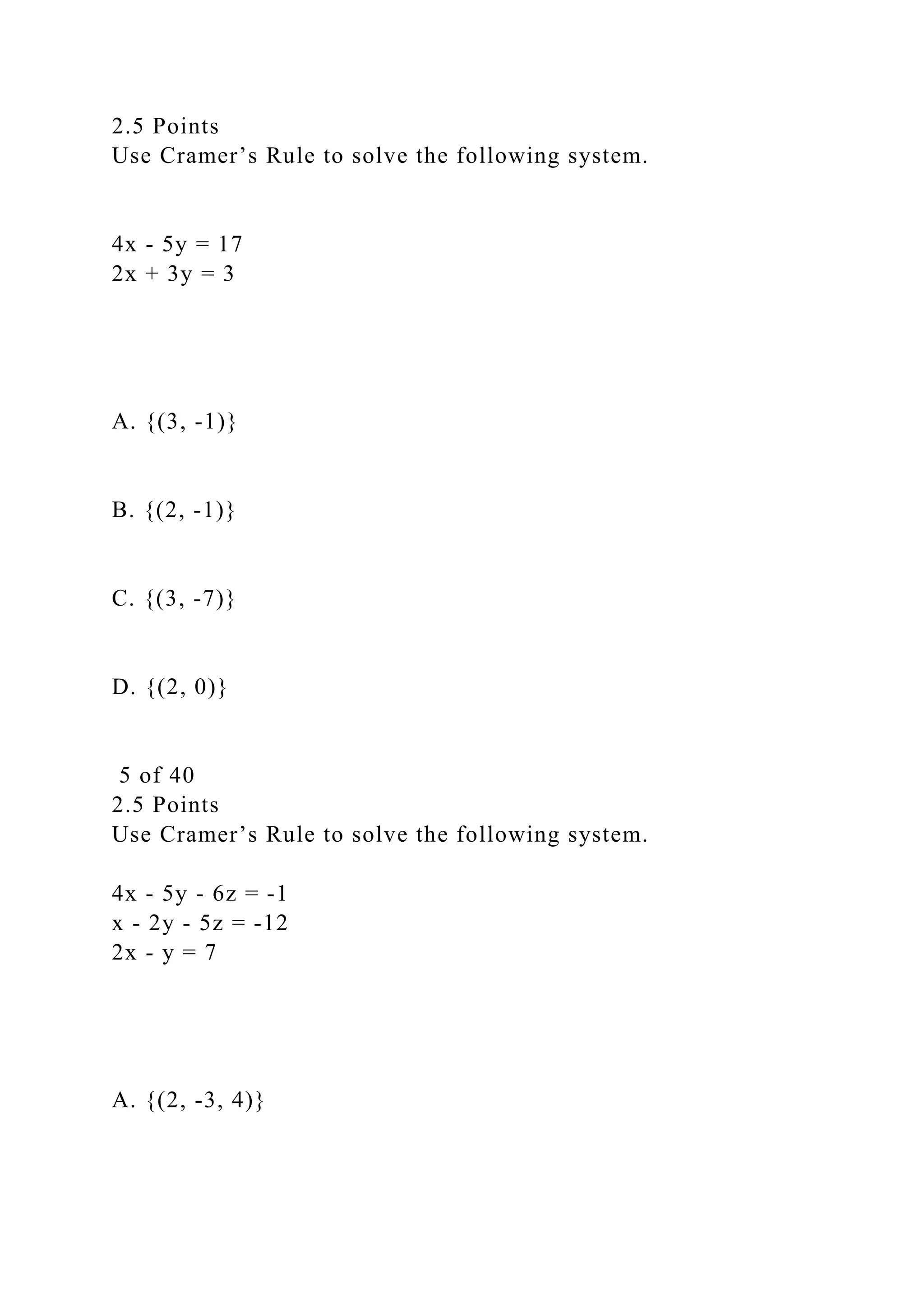 1 Of 402 5 Pointsuse Cramer S Rule To Solve The Following Syst Docx
