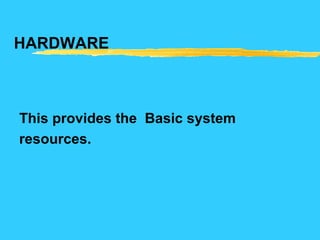 HARDWARE
This provides the Basic system
resources.
 