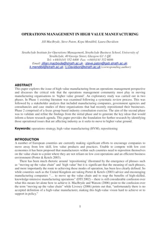 1 Operations Management In High Value Ma Pdf