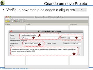 Criando um novo Projeto Verifique novamente os dados e clique em  OK © The Spider Team – PMI R.E.P. Global Nº 1812 * * * * * 