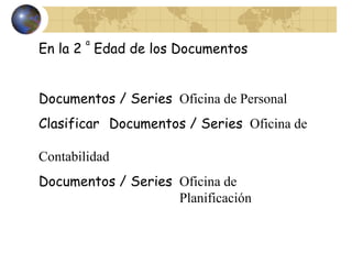 En la 2
a
Edad de los Documentos
Documentos / Series Oficina de Personal
Clasificar Documentos / Series Oficina de
Contabilidad
Documentos / Series Oficina de
Planificación
 