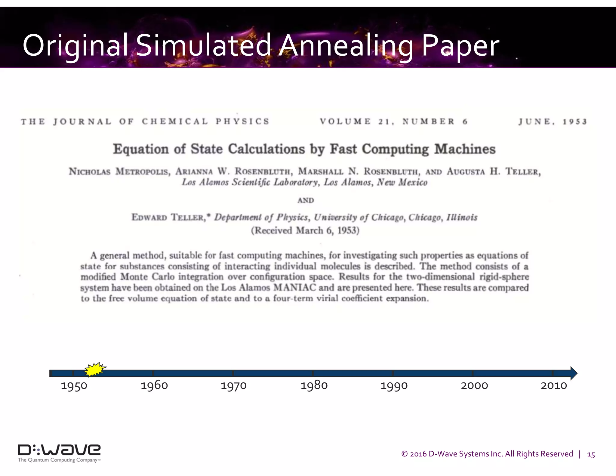 © 2016 D-Wave Systems Inc. All Rights Reserved | 15
Original Simulated Annealing Paper
1950 1960 1970 1980 1990 2000 2010
 