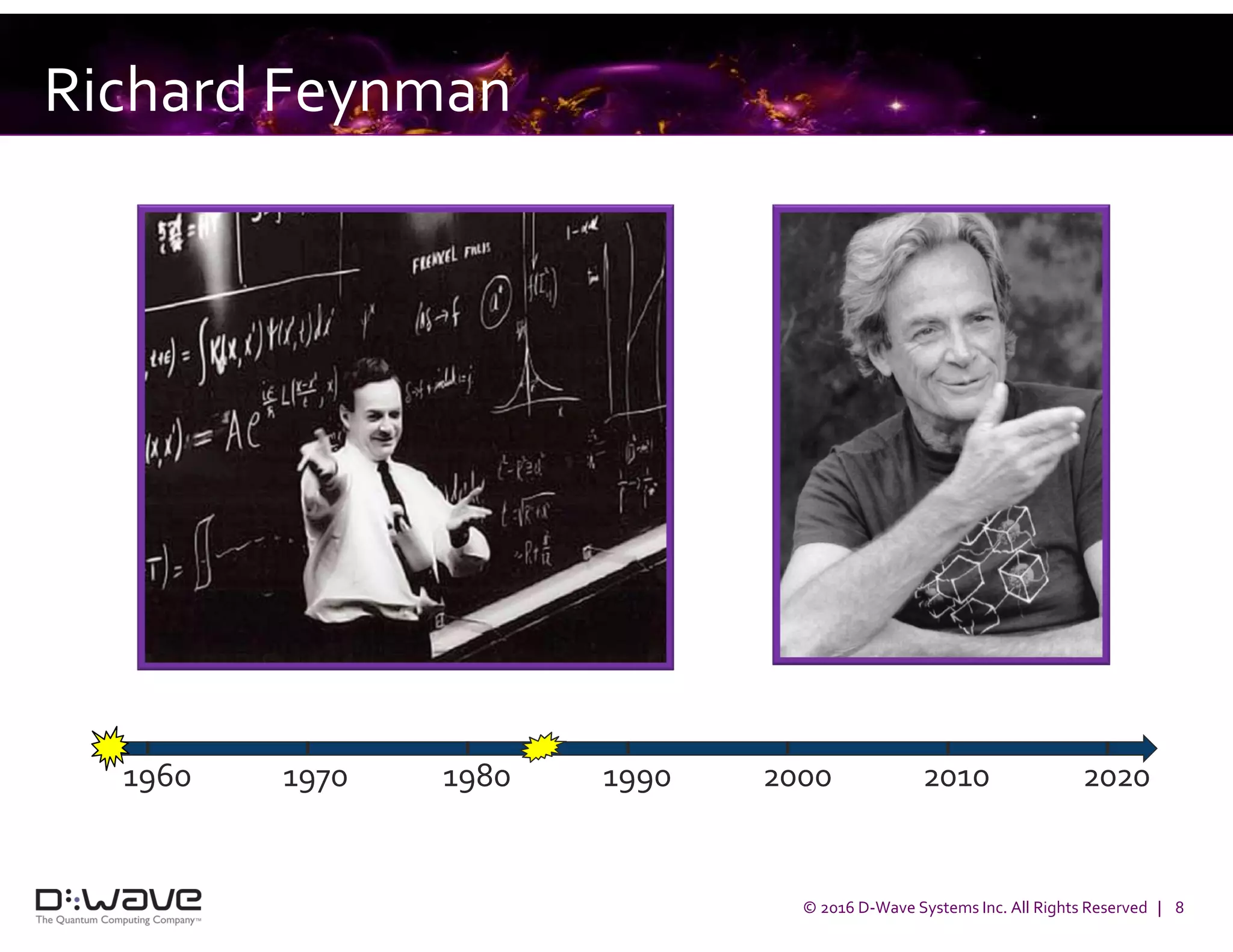 © 2016 D-Wave Systems Inc. All Rights Reserved | 8
Richard Feynman
1960 1970 1980 1990 2000 2010 2020
 