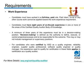 Overview of ASQ Certified Quality Auditor (CQA) | PDF