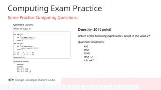 Some Practice Computing Questions:
Computing Exam Practice
 