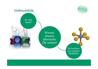 Duftmoleküle

      Sie sind
       lipohil




                  Warum
                   können
                 ätherische
                 Öle wirken?
                               Sie bestehen
                               aus winzigen
                                Molekülen
 
