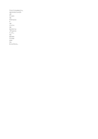 funcionamento,
apresentando
um
fluxo
de
energia
e
um
ciclo
de
matéria
(Figura
5.2),
da
mesma
forma
que
na
biosfera.
 