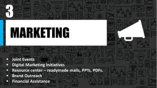 MARKETING
 Joint Events
 Digital Marketing Initiatives
 Resource center – readymade mails, PPTs, PDFs.
 Brand Outreach
 Financial Assistance
3
 