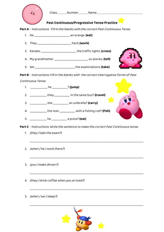 1年生 Past Progressive Tense and practice the verb | PDF
