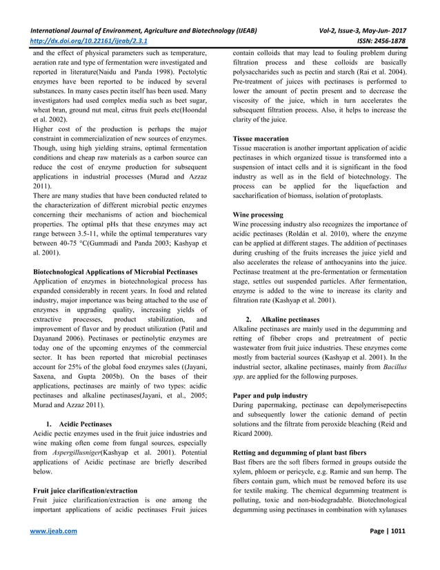 Pectinase Substrate, Production and their Biotechnological Applications