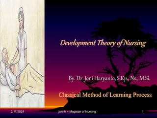 Development Theory of Nursing
By. Dr. Joni Haryanto, S.Kp., Ns., M.Si.
joni-h = Magister of Nursing
Classical Method of Learning Process
2/11/2024 1
 
