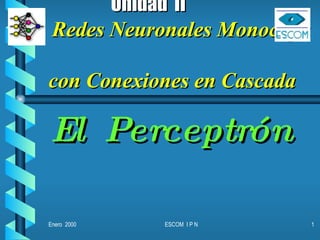 Unidad  II   Redes Neuronales Monocapa  con Conexiones en Cascada   El  Perceptrón 