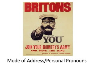 Mode of Address/Personal Pronouns
 